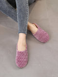 SHEIN Women's Stylish Purple Cable Textured Fluffy Bedroom Slippers With Embroidery