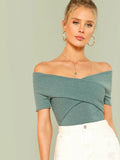 SHEIN Unity Ribbed Off-the-Shoulder Crisscross Top