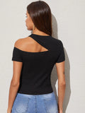 SHEIN Ribbed Cutout One-Shoulder Top