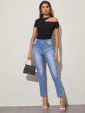 SHEIN Ribbed Cutout One-Shoulder Top