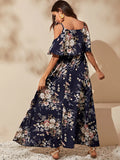 SHEIN VCAY Cold Shoulder Flounce Foldover Floral Dress