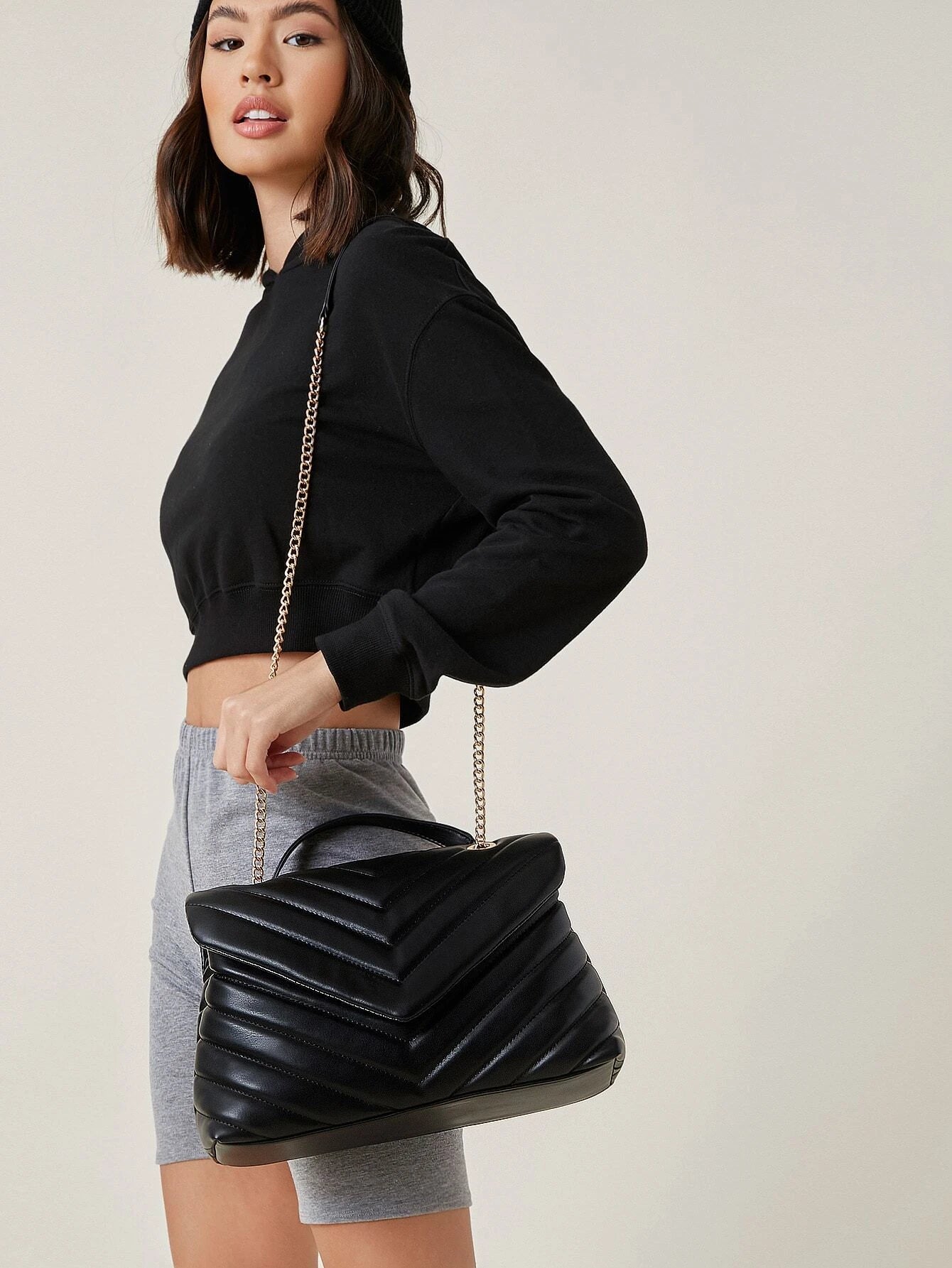SHEIN BIZwear Chevron Chain Shoulder Bag