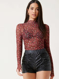 SHEIN BAE Mock Neck Ditsy Floral Top Without Bra