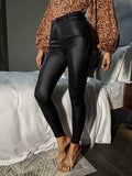 SHEIN Apperloth A High Waist Thermal Lined PU Leather Skinny Cropped Pants