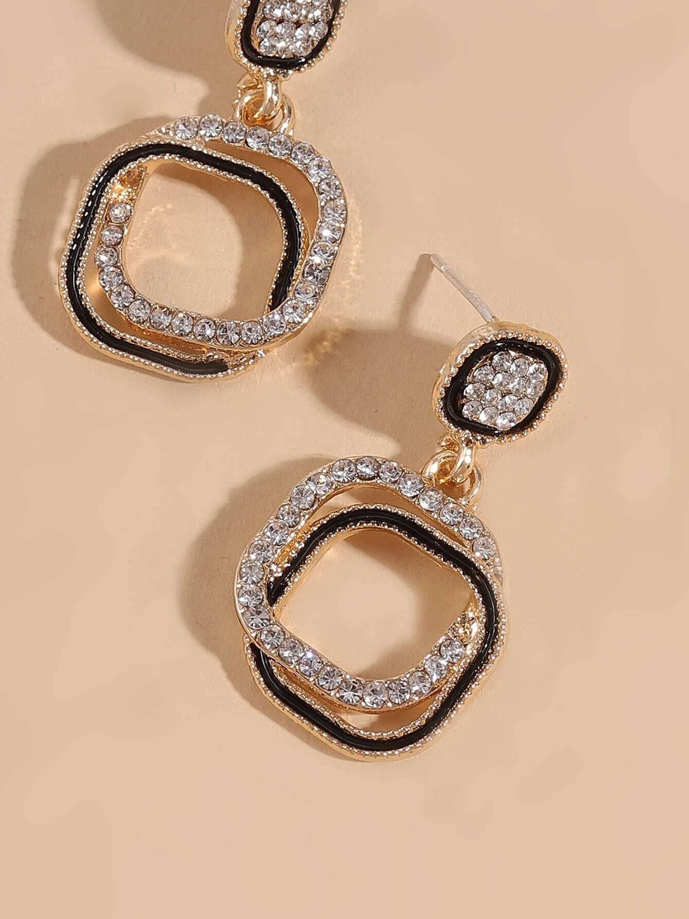 Shein Rhinestone Decor Geometric Earrings