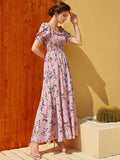 Shein Floral Square Neck Shirred A-line Dress
