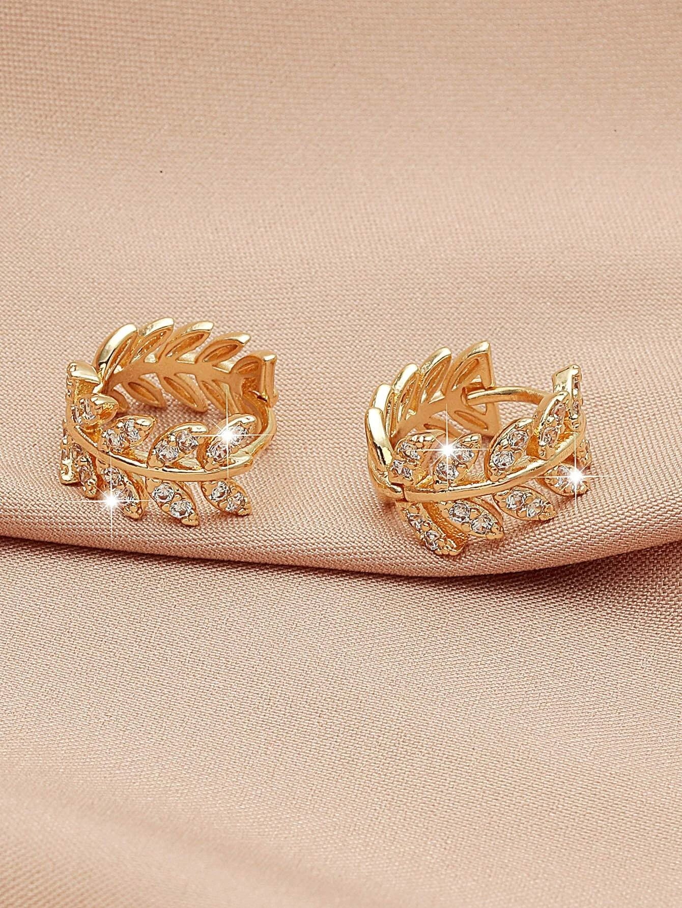 Shein Zircon Decor Leaf Design Earrings