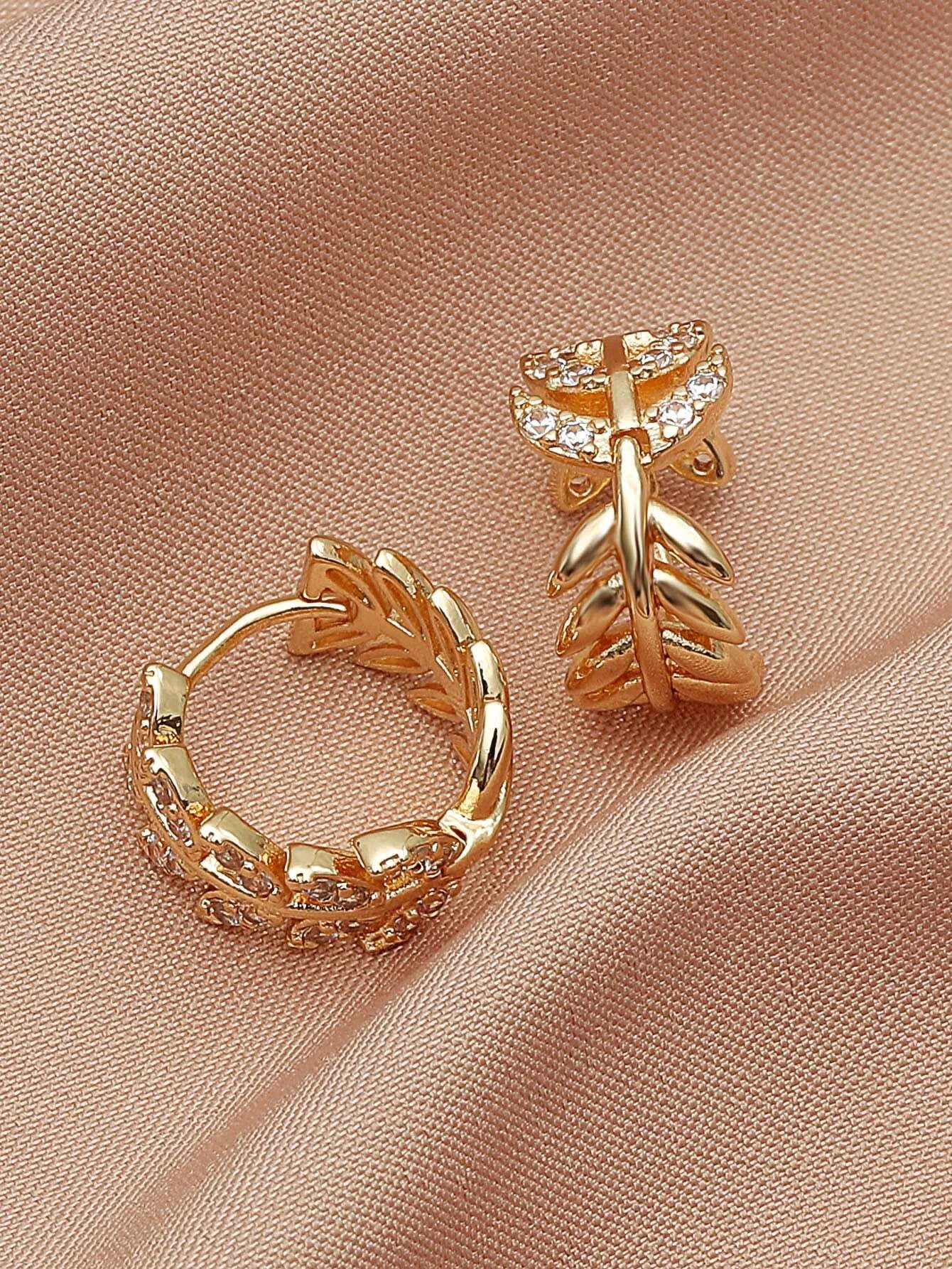 Shein Zircon Decor Leaf Design Earrings