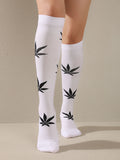 Shein 1pair Leaf Pattern Over The Knee Socks