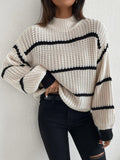 SHEIN Striped Mock Neck Drop Shoulder Sweater