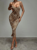 SHEIN SXY Leopard Print Strap Detail Bodycon Dress