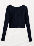  | SHEIN EZwear Buttoned Front Lettuce Trim Rib-knit Top | Top | Shein | OneHub