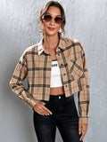 SHEIN EZwear Plaid Patched Pocket Drop Shoulder Crop Shirt