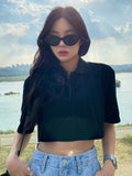 DAZY Solid Button Front Crop Tee