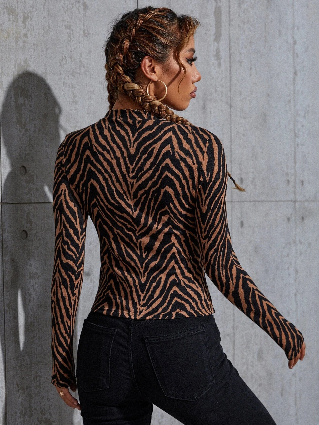  | (Upcoming) SHEIN Zebra Striped Print Stand Neck T-Shirt | Tee | Shein | OneHub
