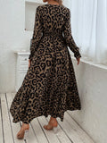 SHEIN Leopard Print Flounce Sleeve Shirred Dress