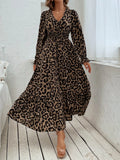 SHEIN Leopard Print Flounce Sleeve Shirred Dress