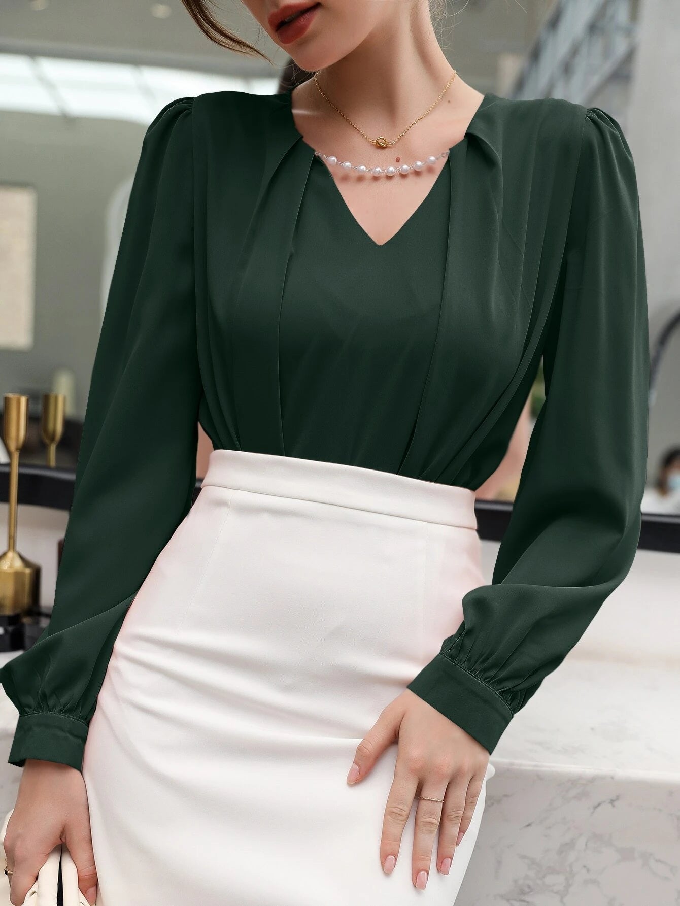SHEIN Puff Sleeve Solid Blouse