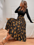 SHEIN Floral Print Belted A-line Dress