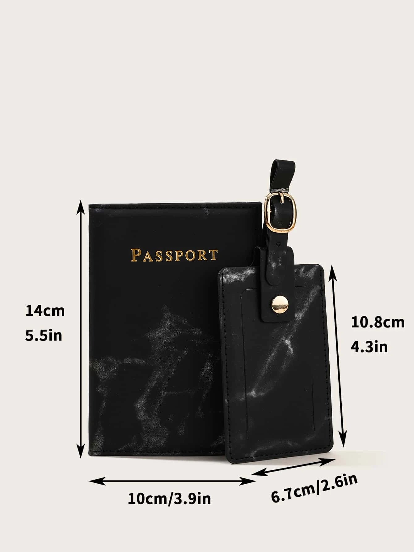 SHEIN Letter Graphic Marble Graphic Passport Case With Luggage Tag