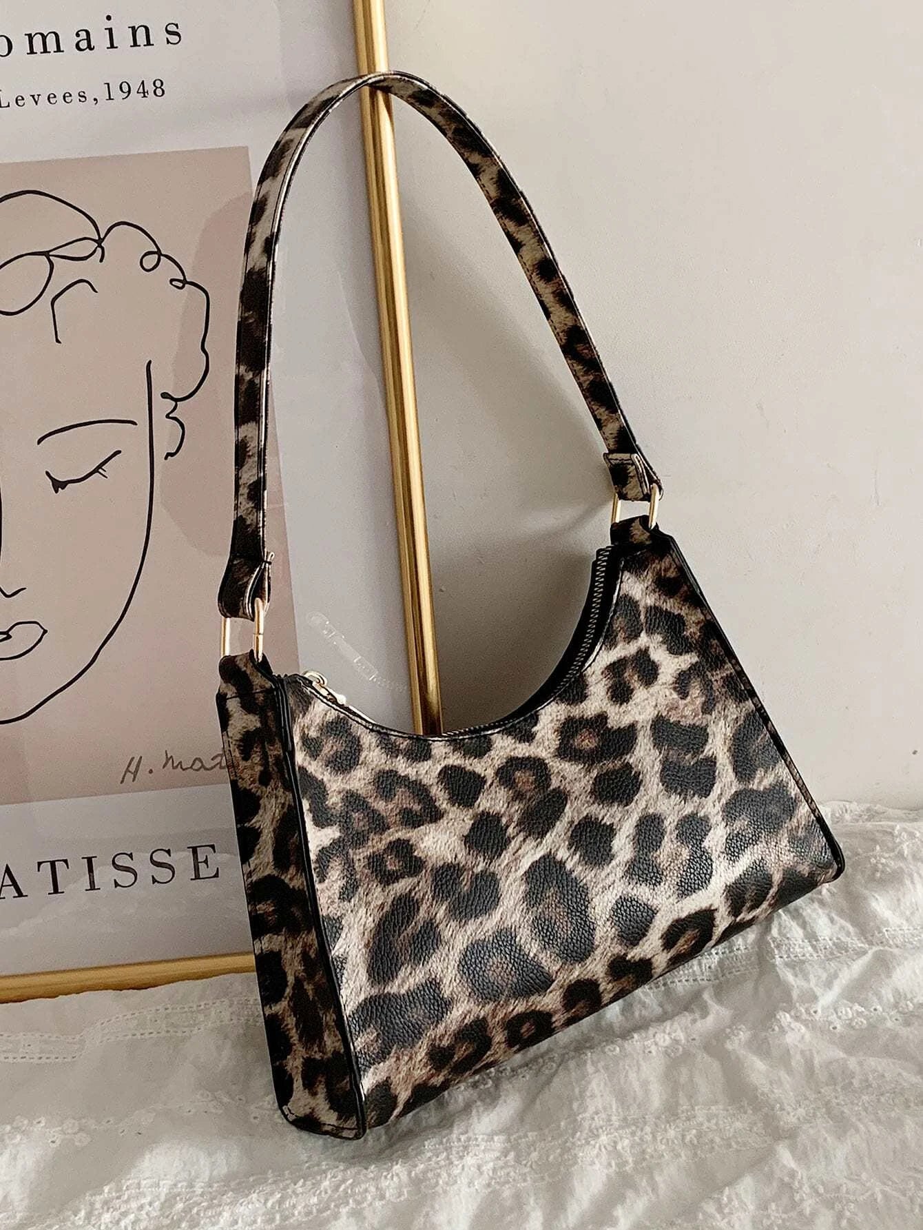 SHEIN Leopard Print Baguette Bag