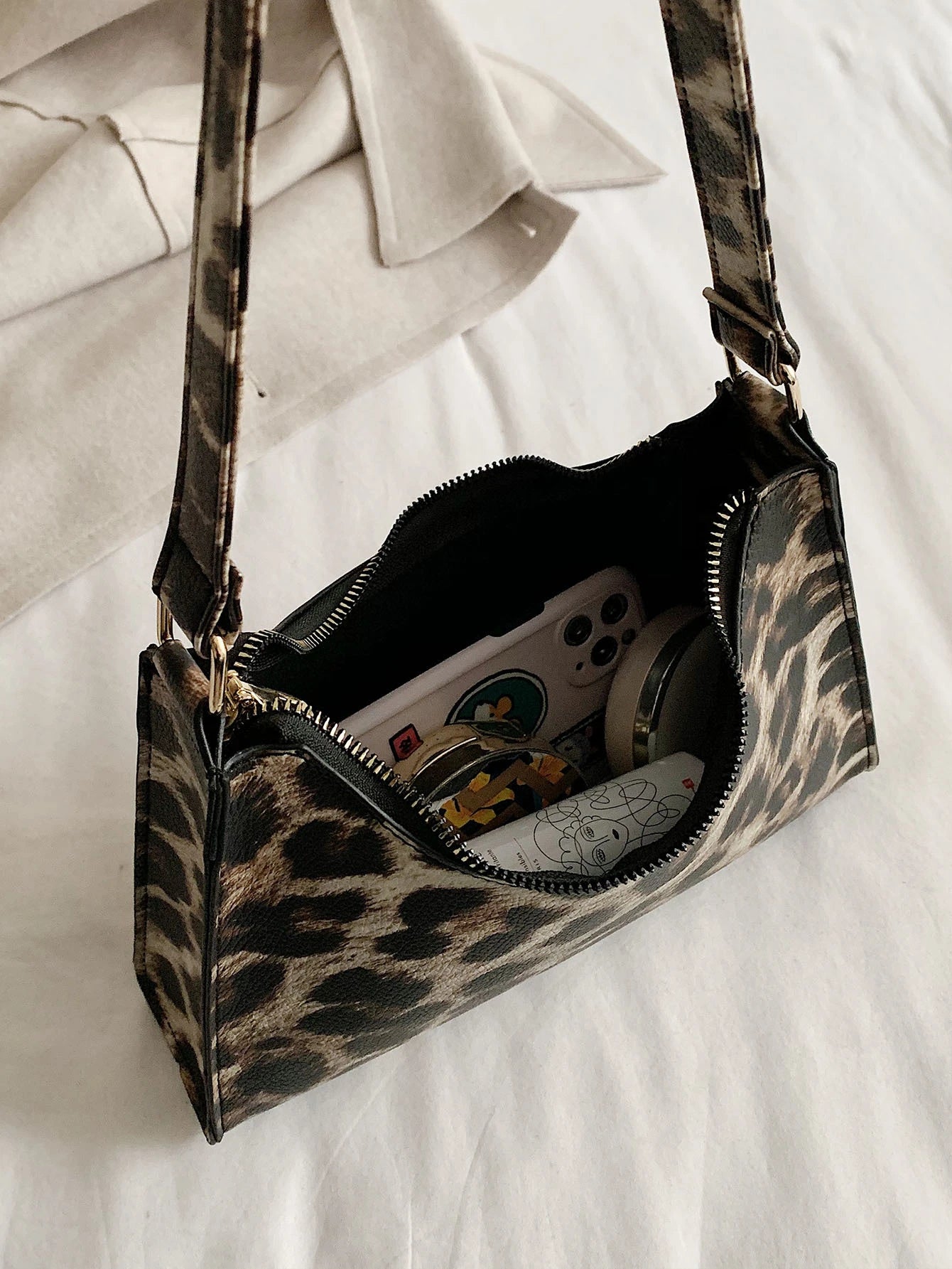 SHEIN Leopard Print Baguette Bag