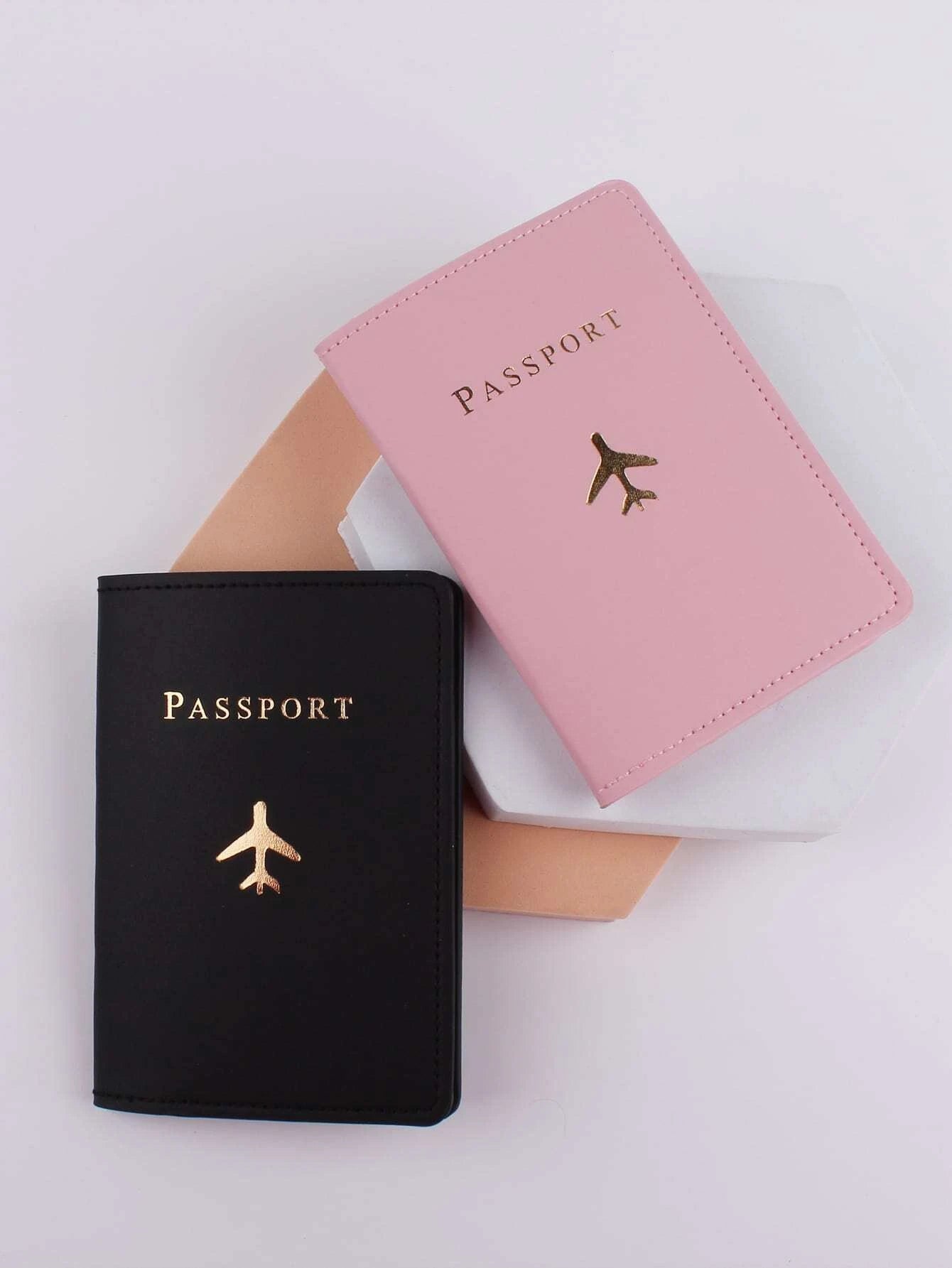 Shein 2pcs Letter & Plane Graphic Passport Case