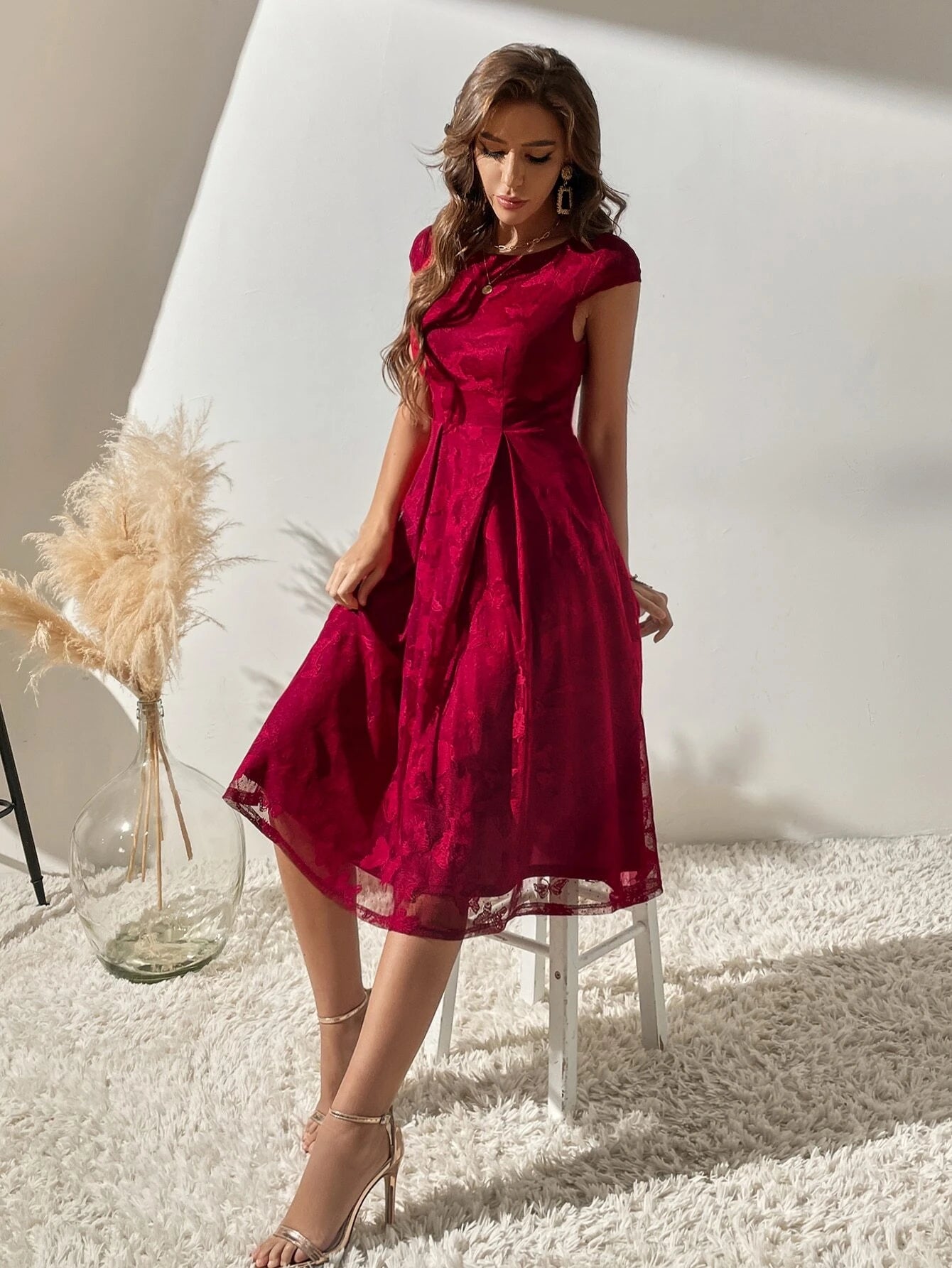  | Shein Fold Pleated Cap Sleeve Dress | Dress | Shein | OneHub