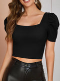 SHEIN Solid Puff Sleeve Crop Top