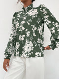 SHEIN Floral Print Stand Collar Bishop Sleeve Blouse