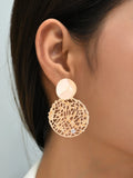 Shein Rhinestone Decor Hollow Out Round Drop Earrings