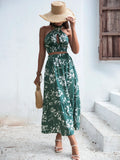 SHEIN VCAY Floral Print Criss Cross Tie Back Crop Top & Ruffle Hem Skirt Set