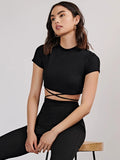  | evoluSHEIN Recycled Polyester Mock Neck Crisscross Tie Back Crop Tee | Top | Shein | OneHub