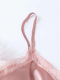 Shein Floral Print Lace Detail Tie Front Satin PJ Set