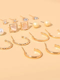 Shein 9pairs Rhinestone & Faux Pearl Detail Earrings