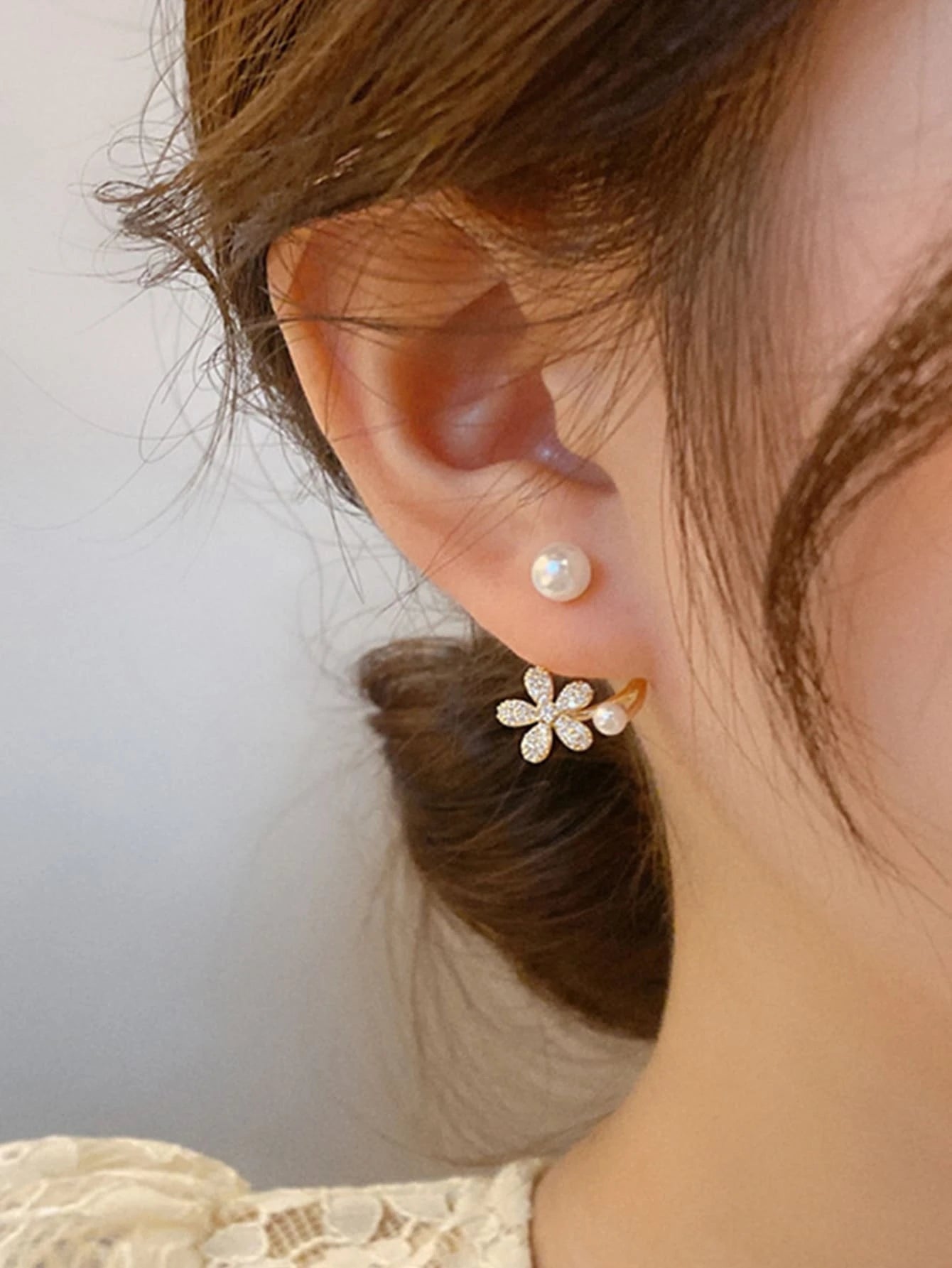 Shein Flower & Faux Pearl Decor Earring Jackets