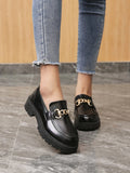 SHEIN Round Toe Flats Women Minimalist Chain Decor Loafers