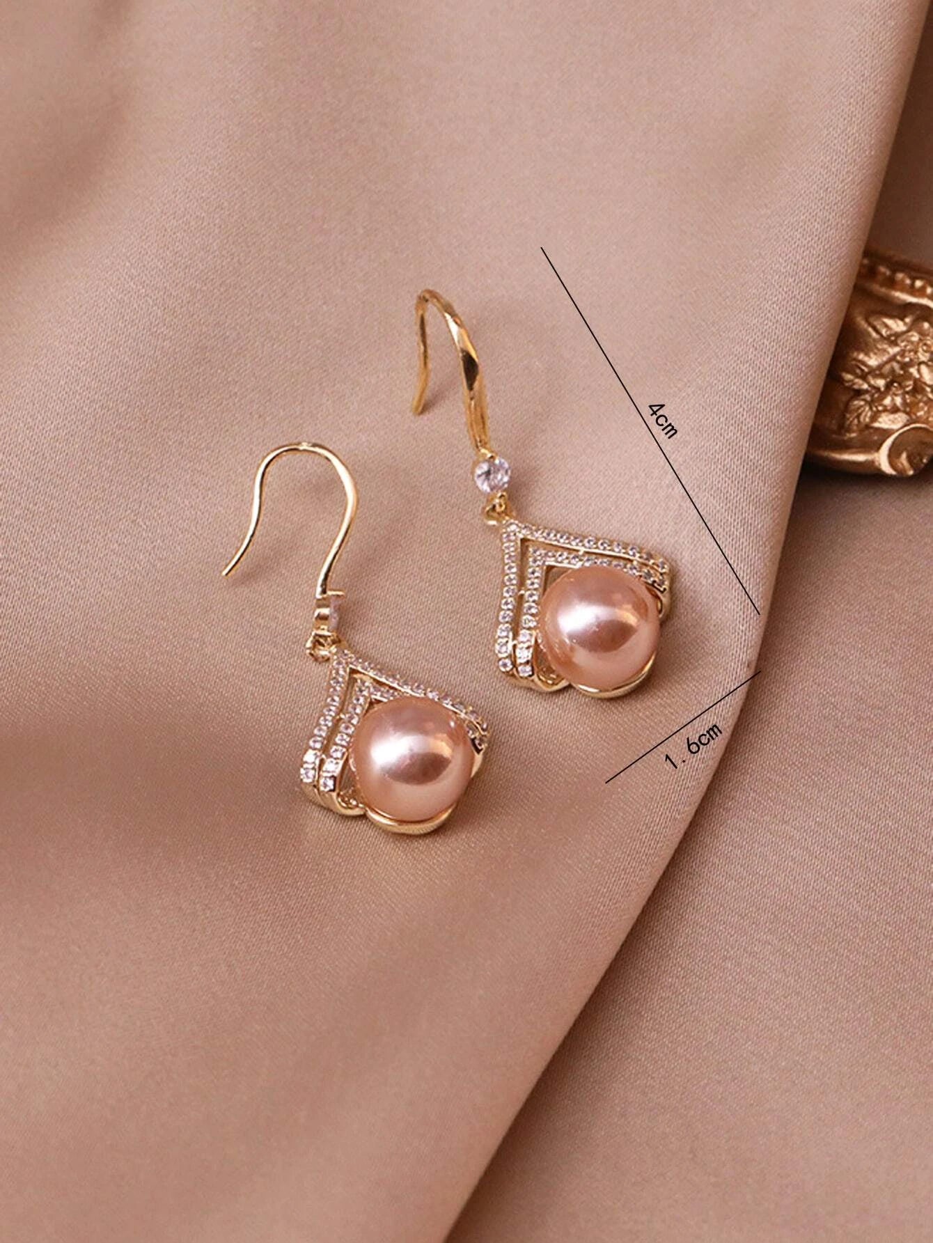 Shein Rhinestone & Faux Pearl Drop Earrings