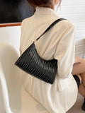 SHEIN Geometric Embossed Zipper Baguette Bag