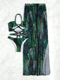 SHEIN Palm Leaf Print Criss Cross Halter Bikini Swimsuit