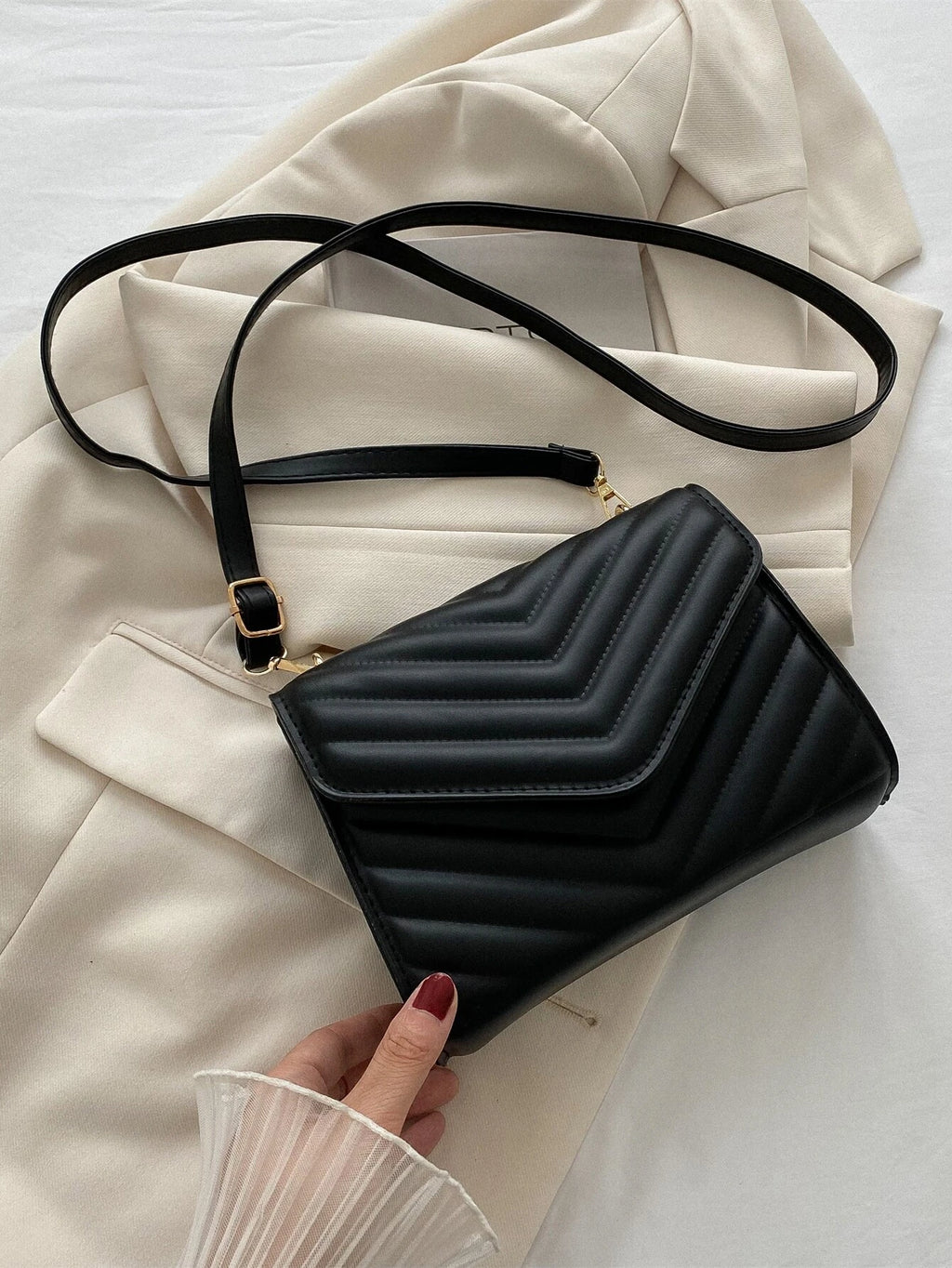 SHEIN, Bags, Mini Chevron Flap Chain Square Bag Black Shoulder Bag Shein