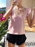  | EMERY ROSE Contrast Guipure Lace Ruffle Sleeve Blouse | Blouse | Shein | OneHub