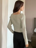 Shein DAZY Rib-knit Wrap Cross Raglan Sleeve Crop Sweater
