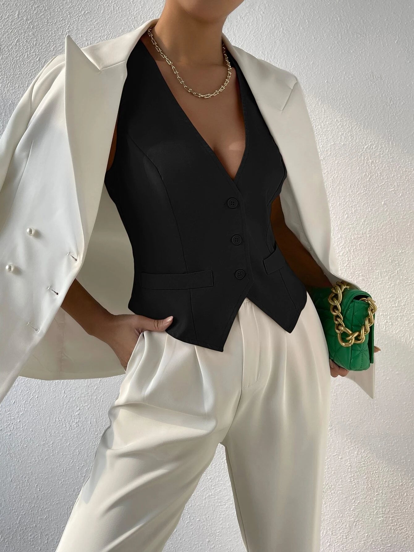  | SHEIN BIZwear Solid Button Front Waistcoat | Waistcoat | Shein | OneHub