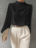 SHEIN Bishop Sleeve Draped Front Blouse