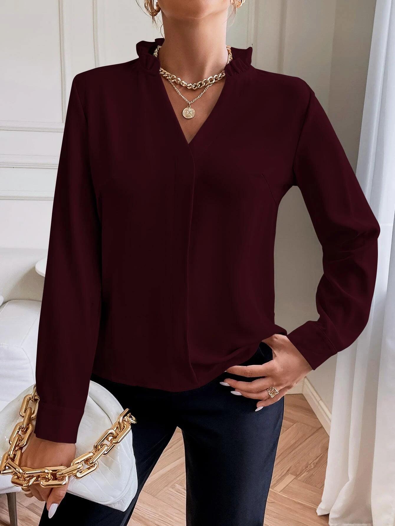  | Shein Solid Notched Neck Shirt | Blouse | Shein | OneHub
