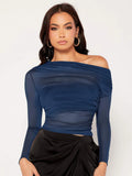 SHEIN Unity Asymmetrical Neck Ruched Mesh Top