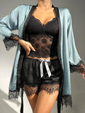  | SHEIN Sheer Lace Cami With Belted Robe & Shorts Night Set | Lingerie | Shein | OneHub