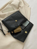 SHEIN Crocodile Embossed Flap Square Bag With Wristlet