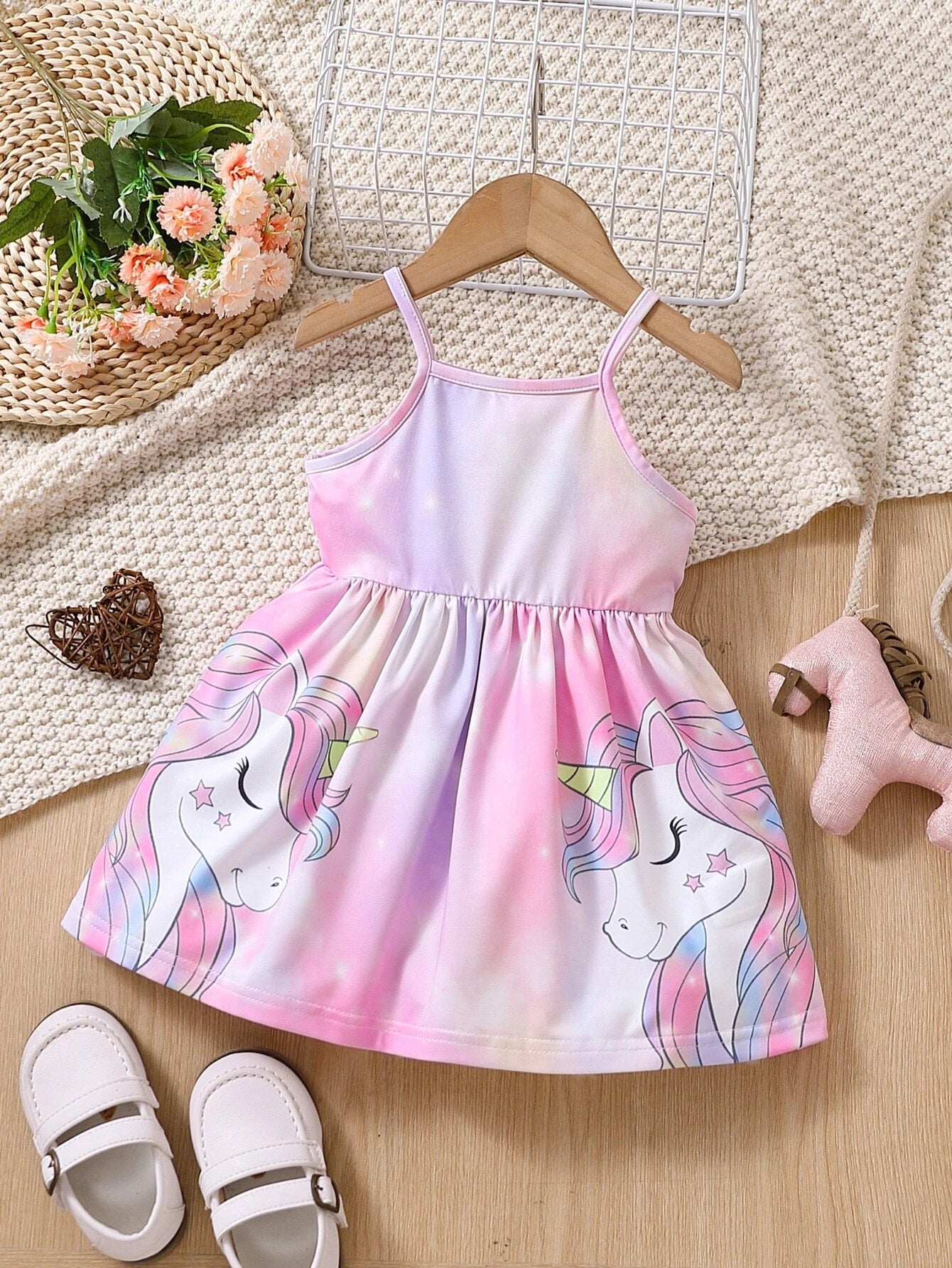 SHEIN Baby Unicorn Print Tie Dye Cami Dress